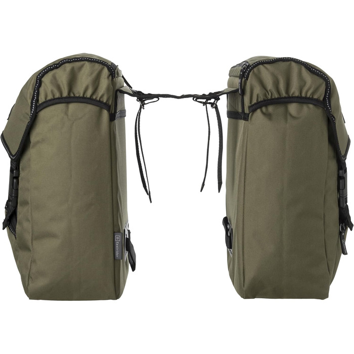 Велосумка FastRider Unibag Traffic для багажника, 28 л подвійна та 14 л одинарна, водовідштовхувальна, світловідбивна, 100% перероблений поліестер, чорна/хакі