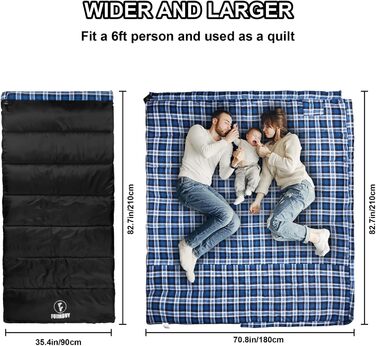 Спальний мішок фланелевий теплий 3-4 сезони XXL з бавовняним підкладком для дорослих, риболовлі, кемпінгу, піших прогулянок, легкий для дому та на вулицю, блакитний, 2lbs наповнювач