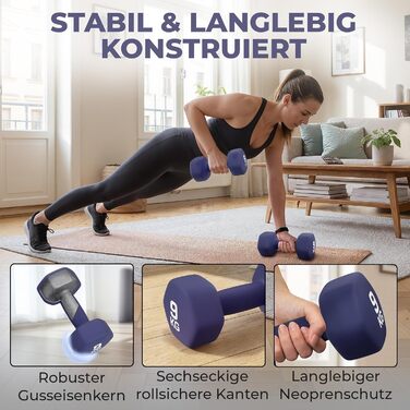 Набір гантелей HQ Germany® 9 кг (2 шт) для фітнесу та Pilates, Indigo Blue - Hanteln Set, Dumbbells, Home Gym
