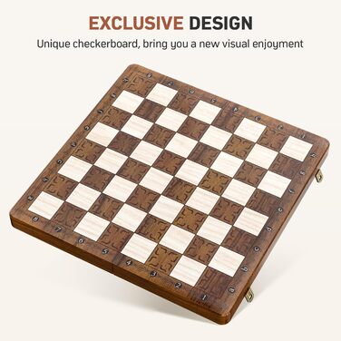 Магнітна шахова дошка 2в1 Paom 40.5x40.5 см: дерев'яна, складана, з фігурами для дорослих та дітей