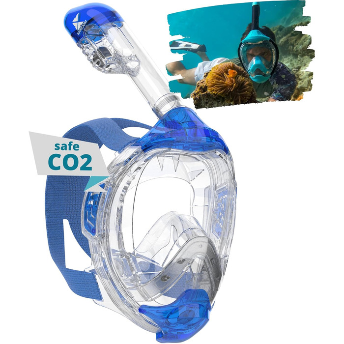 Маска для снорклінгу Khroom Seaview Y CO2-безпечна, повнолицева, для дорослих та дітей XS (зріст 90-130 см), світло-блакитна, альтернатива набору для снорклінгу