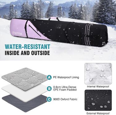 Водонепроникний сноуборд-баг для подорожей: сноуборд, черевики, одяг, шолом та спорядження (157-181 см), фіолетовий
