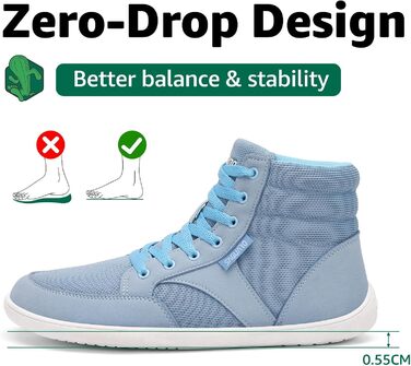 Черевики Saguaro Barfußschuhe High-Top для чоловіків та жінок з широкою передньою частиною та підошвою Zero-Drop, розмір 36-48 (Блакитний, 42 EU)