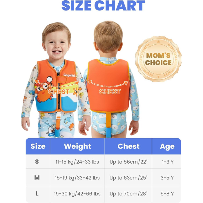 Спасальний жилет для плавання Gogokids для дітей 15-30 кг, помаранчевий, 5-8 років