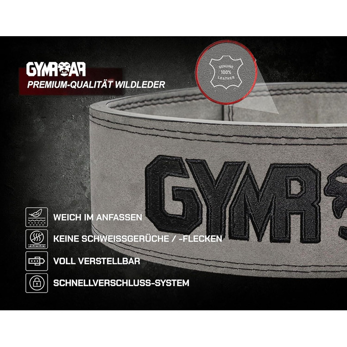 Планка для важкої атлетики GYMROAR® з натуральної шкіри, 10 мм, для чоловіків, сіра