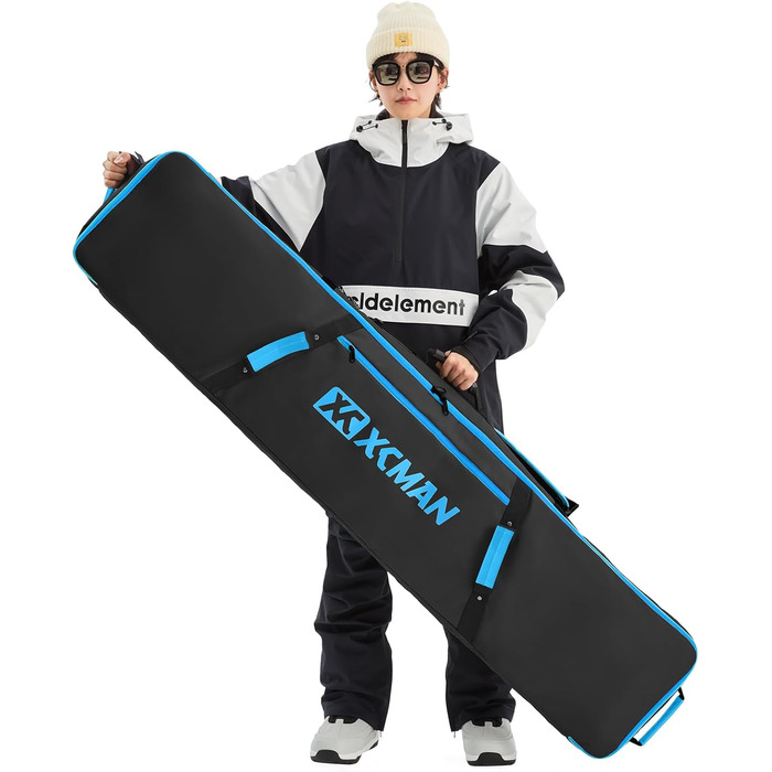 Чохол для сноуборду XCMAN для подорожей літаком – повністю м'який, водонепроникний, для сноуборду та черевиків, чорний, 165 см