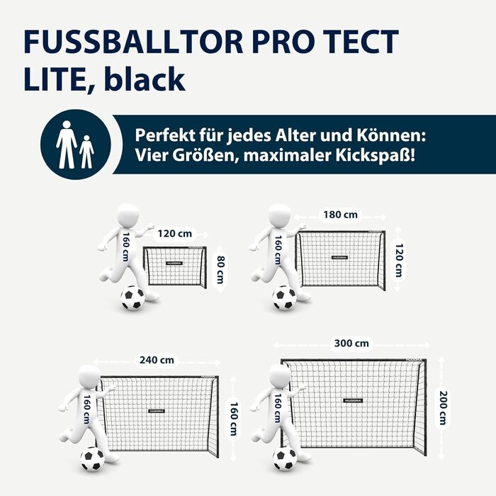 Футбол ворота HUDORA Pro Tect Lite для саду, сталеві, 240x160 см, з м'якими стійками, для дітей та підлітків