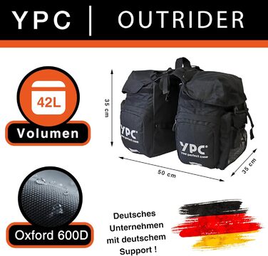 Велосипедна сумка YPC Outrider XL 42 л для багажника, водонепроникна задня сумка на велосипед з ручкою, дорожня сумка з кліп-застібкою, чорна, 50x35x35 см