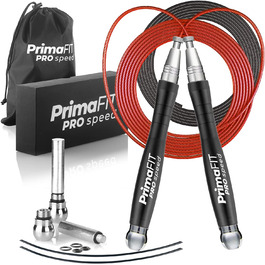 Скакалка PrimaFIT для дорослих, професійна, 3 м, зі змінними вагами, 2 підшипники, нековзні ручки, для боксу, MMA, кросфіту, сталева, чорна, з сумкою