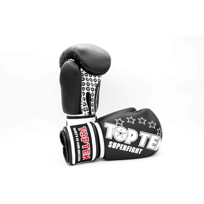 Боксерські рукавички TOP Ten SUPERFIGHT 3000, 14 унцій, шкіряні, чорні/білі, для кікбоксингу та боксу
