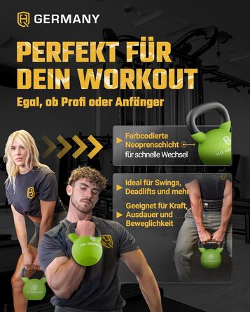 Кетлбел з неопрену HQ Germany® | Повнорозлитий | 2-32 кг | Стартові комплекти | Точність ваги ±2,0%