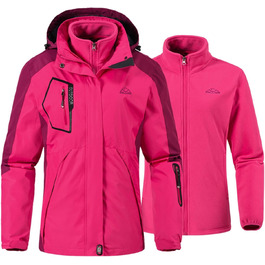 Жіноча 3-в-1 куртка Ysento: тепла флісова та водонепроникна софтшеллова куртка з капюшоном, рожево-рожевий колір, XXL