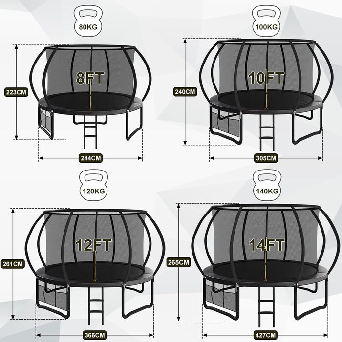 Батут для дітей Trampolin Outdoor з захисною сіткою, драбинкою і рукавичкою, дизайн гарбуза, Ø 228/305/366/427 см, сертифікат GS, до 150 кг, для саду