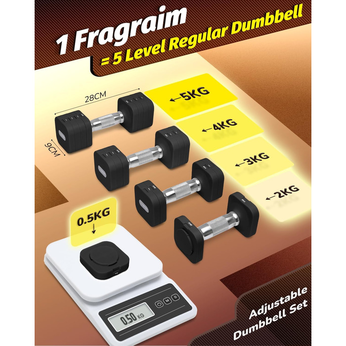 Набір гантелей Fragraim 5 кг x 2 (регульовані) для дому, фітнесу та силових тренувань, чорний