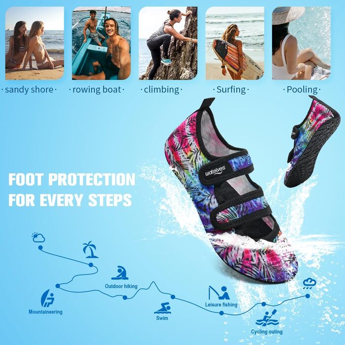 Водні шльопанці/тапочки для плавання та відпочинку на пляжі: чоловічі та жіночі, швидковисихаючі, дихаючі, унісекс (кольорові листя, 40/41 EU)