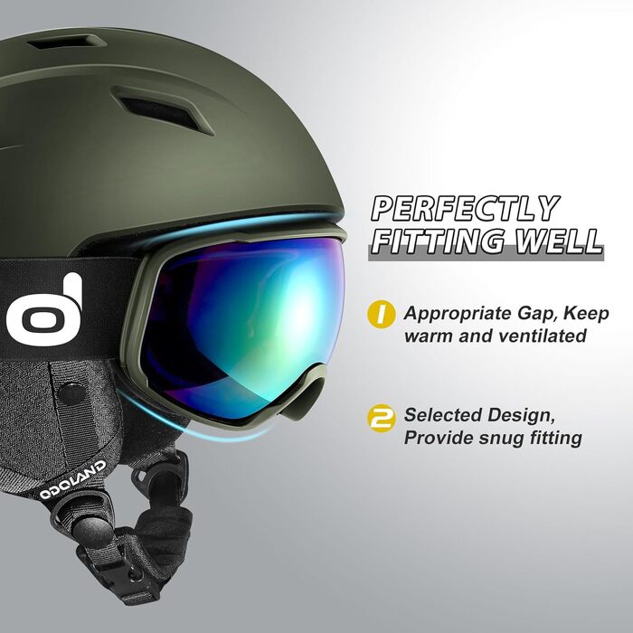Шолом для гірськолижного спорту та маска Odoland: комплект для жінок та чоловіків, захист UV 400, спортивний стиль, розмір L (59-63 см)