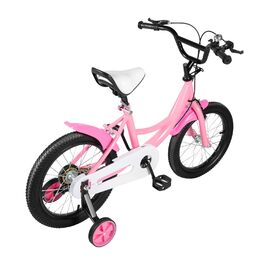 Дитяче велосипед 16 дюймів з додатковими колесами та подвійними гальмами, рожевий, регульована висота, для дівчаток та хлопчиків 5-9 років
