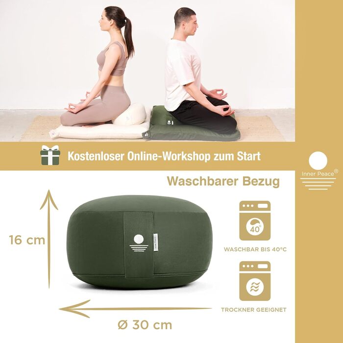 Медитаційна подушка Inner Peace з 100% органічної бавовни та наповнювачем з біо-спельти, кругла подушка для йоги та медитації, антрацит