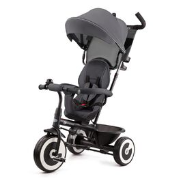 Дитячий триколісний велосипед Kinderkraft ASTON з ручкою для батьків, поворотним сидінням, сонцезахисним козирком, підсклянником і кошиком, для дітей від 9 місяців до 25 кг, сірий
