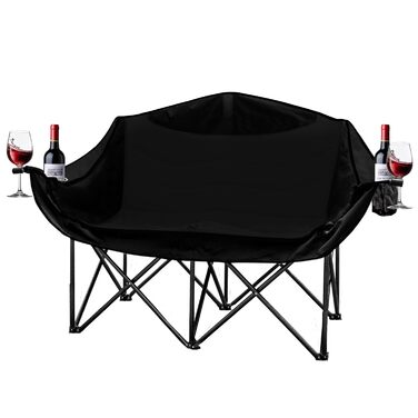 Двомісний розкладний крісло-диван для кемпінгу з підстаканниками (чорний)