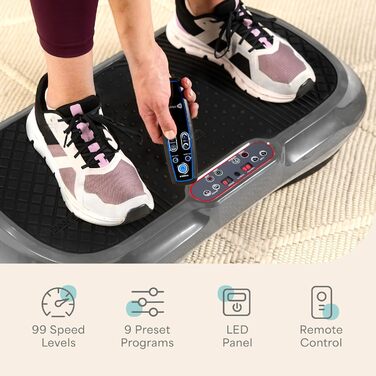 Віброплатформа LifePro Waver для лімфодренажу, м'язової активації та повнотілого тренування (сіра) + 2 петлі, 4 резинки, пульт