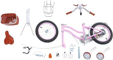 Дитячий велосипед 14 дюймів Retro стиль з додатковими колесами, заднім сидінням, кошиком, регульованою висотою. Підходить для дітей 3-7 років, рожевий.