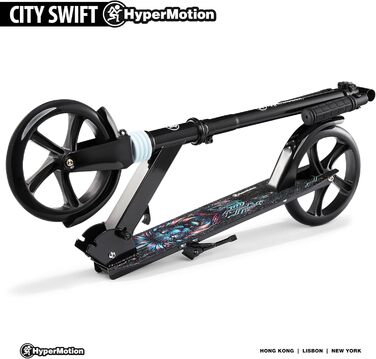 Двоколісний самокат HyperMotion для підлітків і дорослих, з амортизатором, до 100 кг, регульований кермо 85-95 см, нековзка дека, ABEC-7, складаний, Digital Löwe
