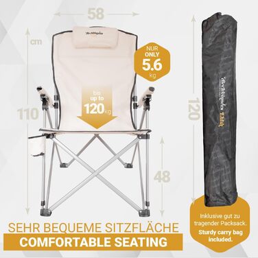 Дитячий складний стілець для кемпінгу Dieckkiners Ehlin, сталевий, регульована спинка, для балкону, саду, тераси, зелений/бежевий