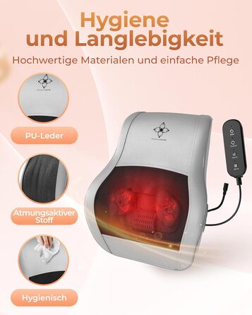 Масажер Shiatsu MASSAGEWERK для спини та шиї, електричний з підігрівом, ергономічний, для зняття м'язового болю та напруги, сірий