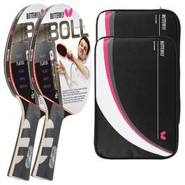 Тенісний стіл Butterfly® Timo Boll Platin 85025 - Професійний ракетковий комплект для настільного тенісу | ITTF сертифікований | Анатомічна форма ручки (з 2 чохлами DC2 та додатковою ракеткою)