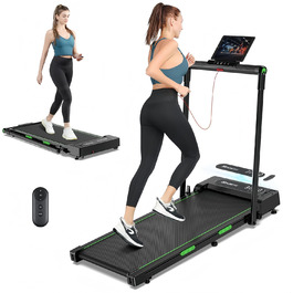Бігова доріжка THERUN для дому, складний, з нахилом, 3 в 1 Walking Pad з 3 рівнями нахилу, 2.5PS, стіл-біговий тренажер з подвійною поверхнею для захисту колін, темно-зелений
