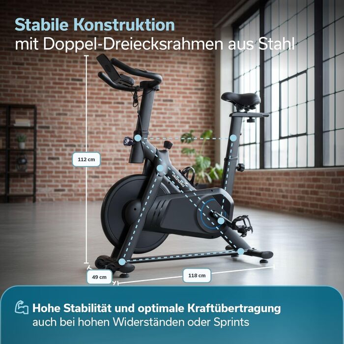 Велотренажер Skandika Spinning Bike Falk P8-HM: сталевий фрейм, магнітний гальма, LCD-дисплей, Bluetooth, сумісність з Kinomap