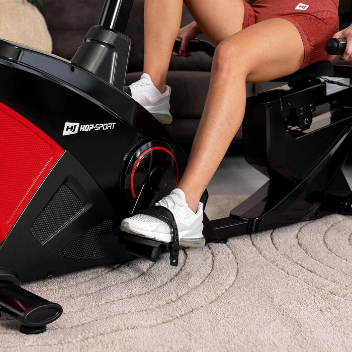 Горизонтальний велотренажер Hop-Sport HS-070L з Bluetooth, 12 програм, 16 рівнів навантаження, для дому, макс. вага 150 кг, червоний
