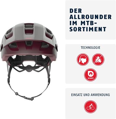 Велошолом ABUS MoDrop для MTB, міцний, з гарною вентиляцією, універсальний розмір M (54-58 см), темно-червоний (wildberry red)