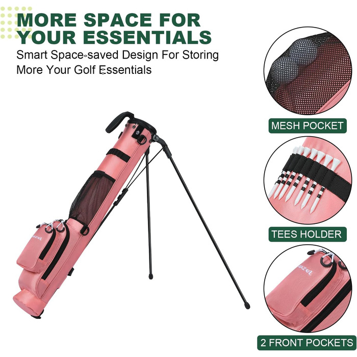 Гольф сумка MAZEL з роздільником на 2 сторони, 2 кишені, регульовані плечові ремені, високоякісний нейлон 900D, легкий матеріал, сумка-олівець для гольфу для чоловіків та жінок (рожевий)