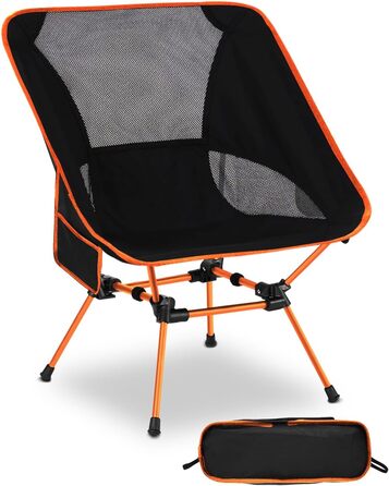 Складний туристичний стілець для кемпінгу з сіткою та кишенями, вантажопідйомність 150 кг, оранжевий