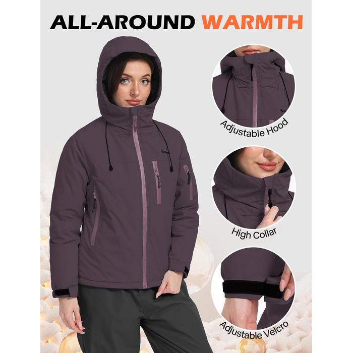 Жіноча лижна куртка GEMYSE з інтегрованими лямками. Тепла зимова куртка, водонепроникна, вітронепроникна та дихаюча. Снігова куртка для активного відпочинку. Колір: L Morgenviolett