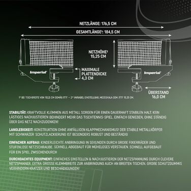 Сітка для настільного тенісу Imperial WM-Tour, чорна, регульована висота, сталева конструкція