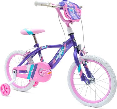 Дитячий велосипед Huffy Glimmer 16 дюймів, фіолетово-рожевий, для дівчаток 5-6 років, легкий, з додатковими колесами