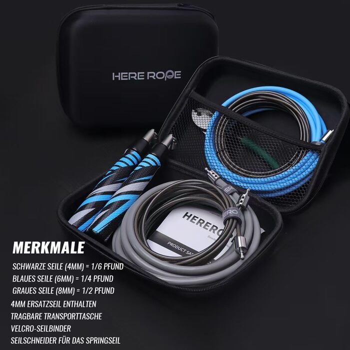 Стрибкове канат Hererope 3-в-1 з регульованою вагою, 360° обертання, ергономічна ручка, сірий