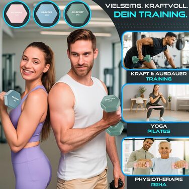 Набір гантелей 3 пари (1-5 кг, 12 кг або 18 кг) зі стійкою та 3 фітнес-гумками | Нековзкі гантелі з неопрену для жінок та чоловіків | Набір гантелей рожевого, блакитного та небесно-блакитного кольорів 12 кг