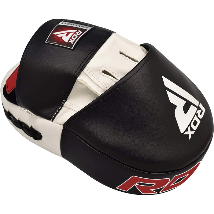 Лапи для боксу та MMA RDX, шкіра Maya Hide, чорні-білі, тренувальні пади для ударів, кікбоксинг, муай-тай, тхеквондо, стандартний розмір