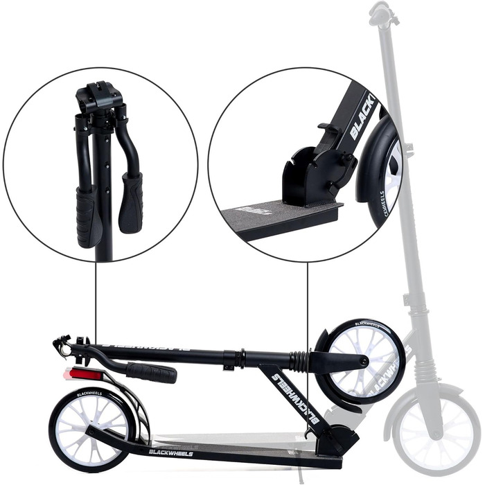 Самокат міський BLACKWHEELS Zoom City-Scooter 200мм, алюмінієвий, з амортизатором, складаний, регульований кермо, чорно-білий