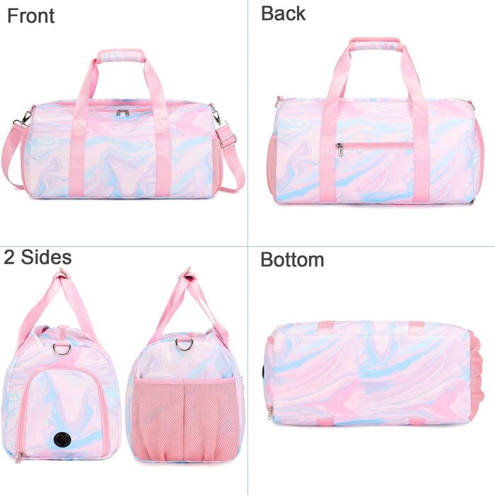 Спортивна сумка для дівчаток, сумка для подорожей, танцювальна сумка, спортивна сумка для фітнесу, плавання. Водостійка сумка з відділенням для взуття, рожевий мармур.