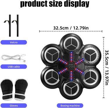 Музична боксерська машина для тренувань: Bluetooth, світлові ефекти, 3 режими, підрахунок ударів (81353)