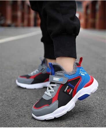 Дитячі теплі плюшеві черевики з водонепроникної шкіри, кросівки для школи, спортивні, для хлопчиків та дівчаток, розміри 28-39 (38 EU), червоні