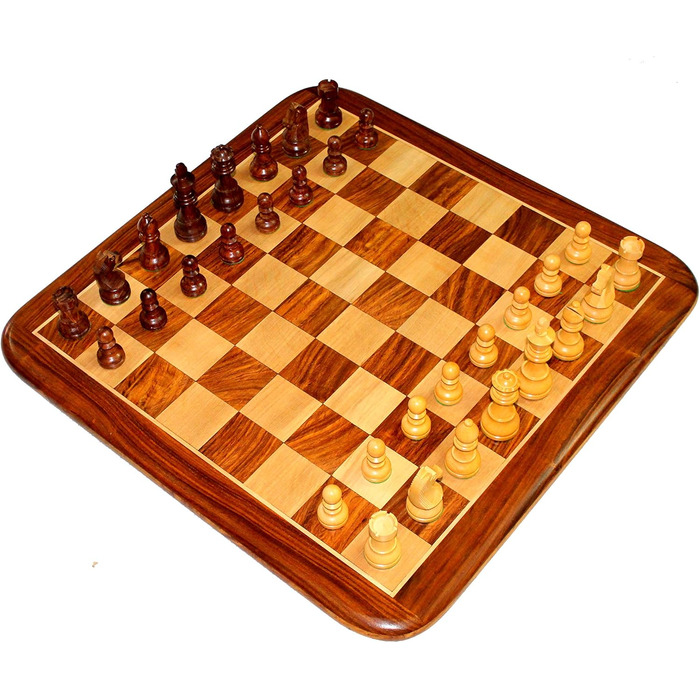 Шахова дошка StonKraft 53,3x53,3 см з акації з ручною роботою фігурами з дерева