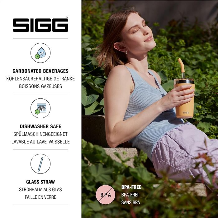 Термочашка SIGG Travel Mug Helia 0,45 л Muted Peach з багаторазовою скляною трубочкою та щіткою, герметична, BPA-free, нержавіюча сталь 18/8