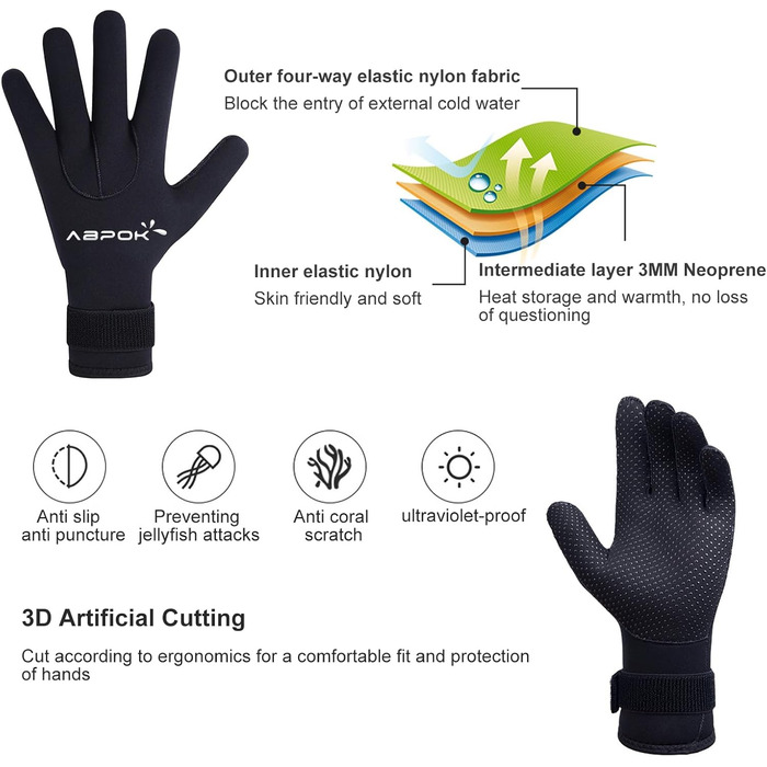 Водонепроникний гідрокостюм ABPOK, 5 мм, з терморукавичками, антиковзаюча підошва, регульований пояс, для снорклінгу, плавання, дайвінгу, водних видів спорту, чоловічий та жіночий, XL