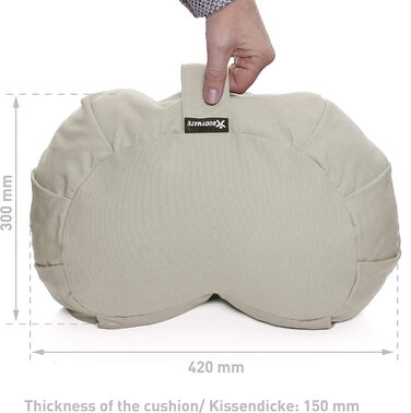Подушка для йоги BODYMATE Halbmond 42x30x15 см, сіра, з гречаним лушпинням, знімний чохол з бавовни